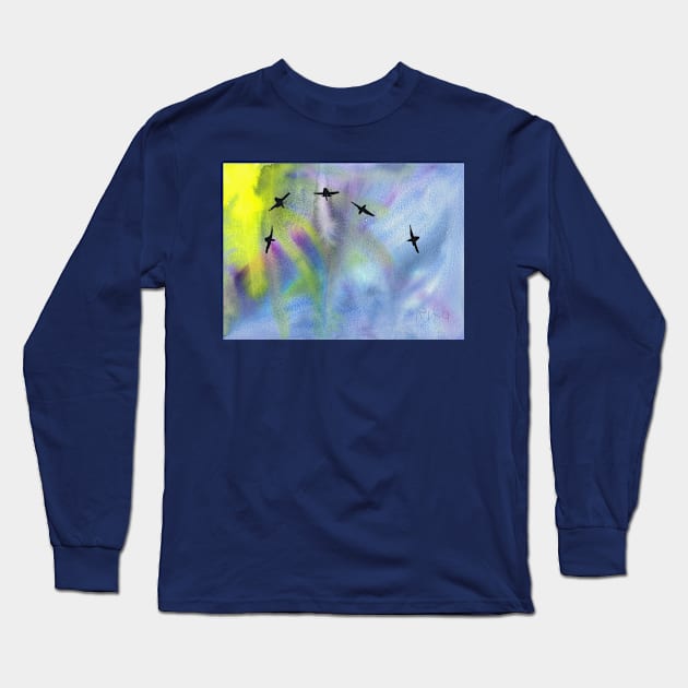 Vibrant Watercolor Painting of CNE Air Show Spectacle Long Sleeve T-Shirt by Rita Winkler